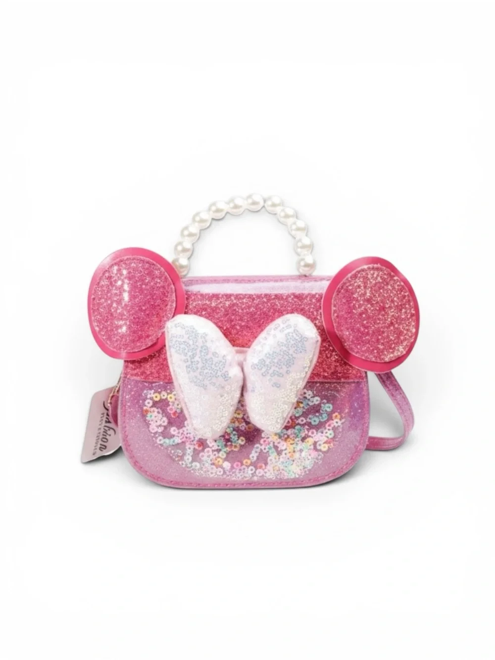 NWT Minnie Mouse Inspired Girls Hot‎ Pink Shimmer Crossbody Handbag Pearl Handle
